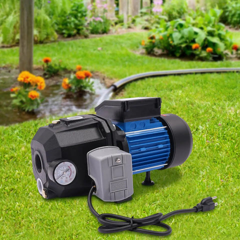 1 HP Shallow And Deep Well Pump With Ejector Kit Workhorse Cast Iron Jet Water Pump Auto Pressure Switch 110V Transfer Pump For Farm Lawn And Garden Up To 82 Feet Deep on grass.
