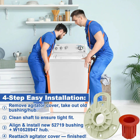 Complete Washer Basket Repair Kit Featuring Driven Hub And Heavy Duty Bushing Assembly - technicians installing washer parts.