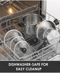 Stainless Steel Pots And Pans Set 6 Piece Non Toxic Cookware With Glass Lids induction compatible shown in dishwasher