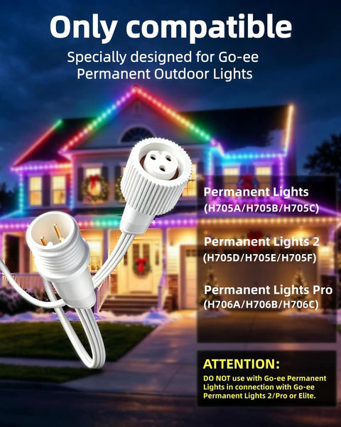 Pro Grade 13 Foot Extension Cable For Permanent Outdoor Lighting Slick Weatherproof Wire connection for Go-ee Permanent Outdoor Lights.