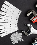 Beefy Stainless Steel Corner Braces With Screws 10 Pack Heavy Duty Flat Metal Plates for Wood and Metal Brackets on black background