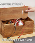 Acacia Wood Cable Management Box With Magnetic Lid And Ventilation For Power Strips, TV Wires, And Desk Or Floor Cables