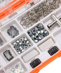 Universal RC Screws Set 537 Piece Hardware Kit For 1/8 1/10 1/12 1/16 Scale Cars Trucks Buggies And Crawlers With Durable Storage Box And Wide Compatibility For HPI Axial And More, organizer tray with nuts and clips
