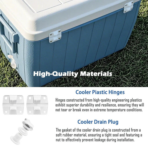 Durable Cooler Replacement Parts Kit With Plastic Hinges And Drain Plug Assembly for 1 Inch Shaft Length, 1 and 2 Pack