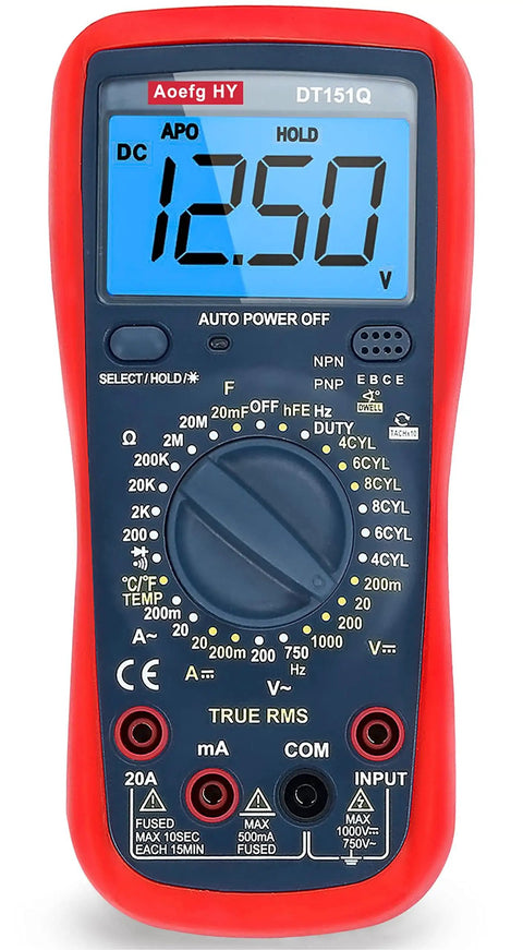 Heavy Duty Automotive Multimeter Featuring True Rms Accuracy And Cat Iii 600V Safety for measuring voltage with display.