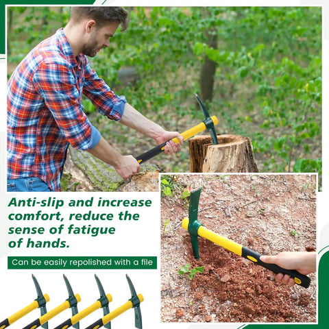 Six Piece 15 Inch Heavy Duty Forged Garden Pick Mattock Hoe Set With 1.5 Lb Heads And Rubber Non Slip Handles for chopping wood