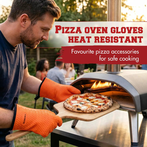 Man using Silicone Pizza Oven Gloves That Handle 500F Like A Boss Waterproof Oven Mitts For Indoor And Outdoor Ovens Non Slip Grip Compatible With Ooni Ninja Gozney And More Heavy Duty Kitchen Protection