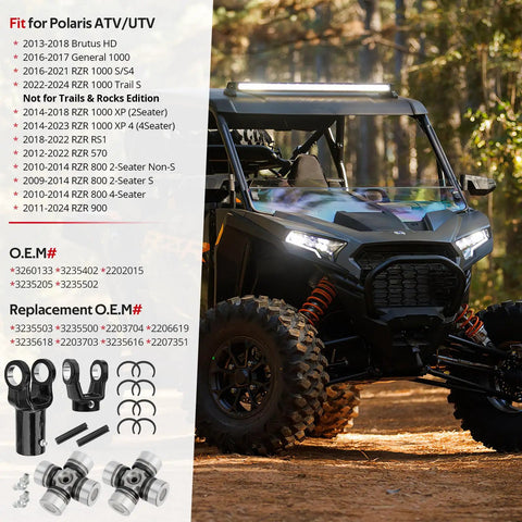 Front Prop Shaft Yoke and U Joint Kit for Polaris RZR and General 1000 Brutus HD Models Fit RZR 570 800 900 1000 RS1 XP Trail S and S4 2 Seater 4 Seater Not For Trails and Rocks Edition, #45 steel yokes and u-joints