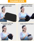 Woman folding 4 Pack Car Window Sun Shades For Baby And Kids, Foldable Cling Window Covers To Block UV, Medium Size 21x12