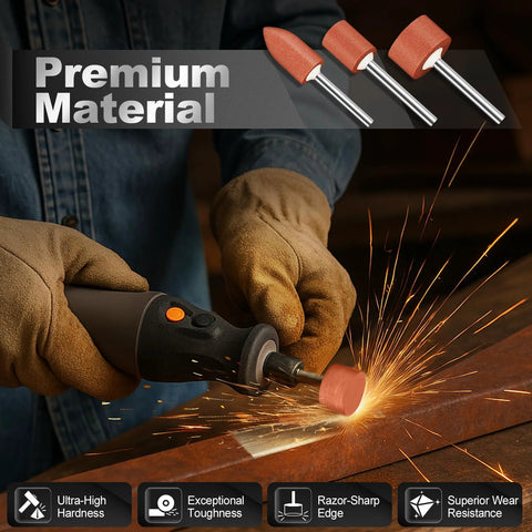 64-piece aluminum oxide sanding bits set for Dremel rotary tools, 1/8 in shank, assorted shapes.