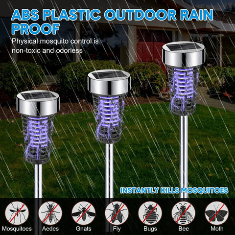 4 Pack Solar Bug Zapper Outdoor Waterproof Mosquito Killer Lamp With LED Light For Garden Patio Yard Purple Light Silver Auto On At Dusk And Off At Day Safety Net And Anti Leakage in rain