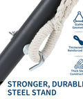 Close-up of the steel stand and rope for Two Person Brazilian Style Hammock With Steel Stand For Indoor And Outdoor Use, 450 Pound Capacity.