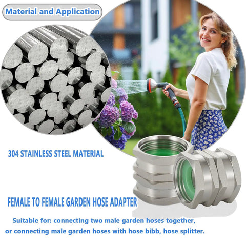Stainless Steel 304 Female To Female Garden Hose Adapter Three Quarter Inch GHT Quick Swivel Connector on garden hose