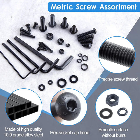 Metric Screw And Bolt Kit With Washers 2000Pcs M2 M3 M4 M5 4 mm To 20 mm Lengths Nuts Lock Washers Flat Washers And 4 Hex Wrenches Grade 10.9 Alloy Steel Heavy Duty Fastener Set For DIY Projects
