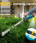 User trimming hedge with Cordless 20V Hedge Trimmer With 20 Inch Dual Action Blades Dual 4.0Ah Batteries Rotatable Handle Lightweight Electric Shrub Cutter