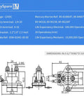 Technical diagram of 2-Pack 12V Power Trim Solenoid Switch for Mercury Mariner Outboard Motors with dimensions and specs.