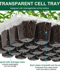 Five Pack Seed Starter Trays Kit With 200 Cells Total See Through Lids And Adjustable Humidity Dome showing transparent cell trays.