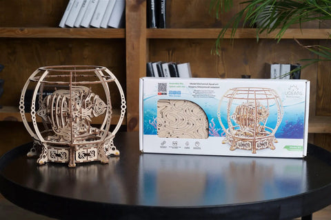 Aquarium 3D Wooden Puzzle Kit For Grownups, Mechanical Model Craft With Moving Fish, Unique Brain Teaser And Hobby Set For Home Decor, Realistic Saltwater Scene For Stress Relief And Mental Workout, wooden desk model