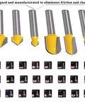 Quarter Inch Shank Crown Molding Router Bit Set Pro Grade 41 Piece Kit with six carbide bits displayed in front view