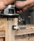 Hands using 15 Inch Dovetail Jig System With Template, Straight Edge Router Bit, 7 Degree Dovetail Bit And Mounting Hardware