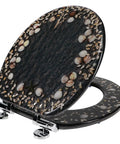 Deluxe Resin Maui Decorative Elongated Toilet Seat With Slow Close And No Slam Chrome Hinges For Coastal Beach House Decor Shells Theme