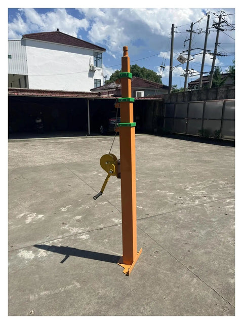 Rock Solid 8 Meter Hand Winch Telescopic Mast With Segmented Buckle Locks For Security Cameras Yard Lights And Radio Antennas Standing in outdoor setting.