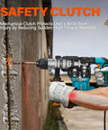 Person using 1-1/4 Inch SDS-Plus Rotary Hammer Drill With Vibration Control And Safety Clutch for drilling into concrete wall.