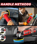 Man using 1600W Car Polisher With 7 Inch And 6 Inch Heads Variable Speed Polishing Machine for detailing a car surface.