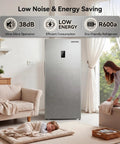 Solid 14 Cubic Foot Upright Freezer Featuring Adjustable Wire Shelves And Hassle Free Frost Cooling That Keeps Your Grocery Haul Frozen Solid Effortlessly For Garage Kitchen Or Basement Use in a modern living space.