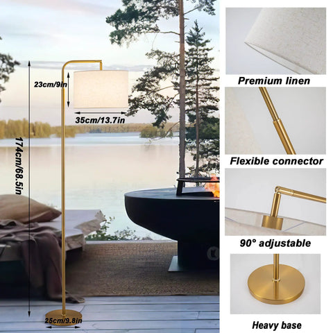 Cordless Battery Powered Floor Lamp With Remote Control, Dimmable Arc Standing Lamp for Living Room, 90 Degree Adjustable Head