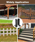 Adjustable Deck Post Anchor Brackets Kit Fits 1.5x1.5, 2x2, 2x4, 4x4 Posts Heavy Duty Half Column Base For Wood Fence Pergola And Railing DIY Replacement And Stabilization, installed on various outdoor structures.
