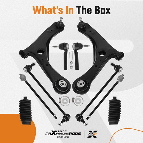 Beefed Up 10 Piece Heavy Duty Suspension Kit For Dodge Grand Caravan 2008 To 2018, Chrysler Town And Country 2008 To 2016, And Volkswagen Routan 2009 To 2011 With Front Lower Control Arm Assemblies, Ball Joints, Sway Bar Links And Tie Rod Boots on display