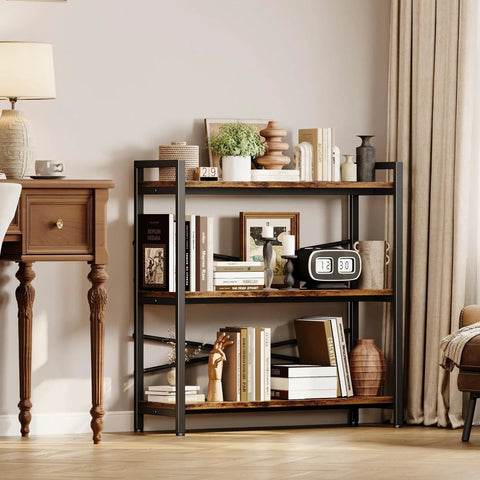 Built Like A Tank Three Tier Bookshelf With Pretty Dang Roomy Shelves, Industrial Vintage Wood And Metal Storage Rack in living room