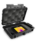 Waterproof Hard Shell Case For Flir C5 C2 C3 Thermal Imagers And Seek Shot Pro PerfectPrime Infrared Cameras Case Only With Protective Foam Interior Rugged Exterior For Tough Travel And Storage Road Trip Ready, open showing foam interior holding thermal imager.