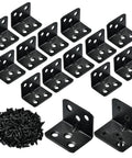 Heavy Duty L Brackets And Corner Connectors For Woodwork, Includes Three Hundred Assorted Screws, Rust Resistant black steel brackets and screws.