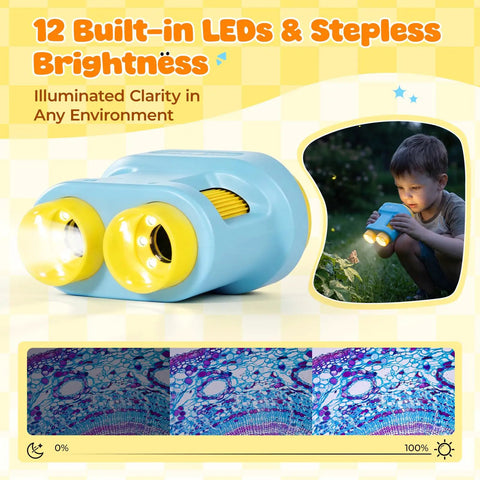 Portable Kids Microscope With 1000X Magnification And 2 Inch HD Screen 4K Ultra Clear View Learn Science At Home Easy To Use For Beginners Perfect Gift For Curious Young Minds And Home Lab Projects, blue plastic, with 12 LED lights