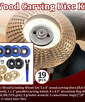 Close-up of 19 Piece Wood Carving Disc Set for Four and Four Point Five Inch Angle Grinders with Seven Eighths Inch to Five Eighths Inch Arbor