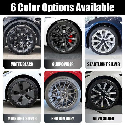 Tesla Wheel Rim Touch Up Paint Gunpowder Color For Model Y 3 S X with six color options displayed including Gunpowder.