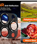 AR anti-reflection One Piece Armor Camera Lens Protector for iPhone 16 Pro max telephoto and macro shot capability
