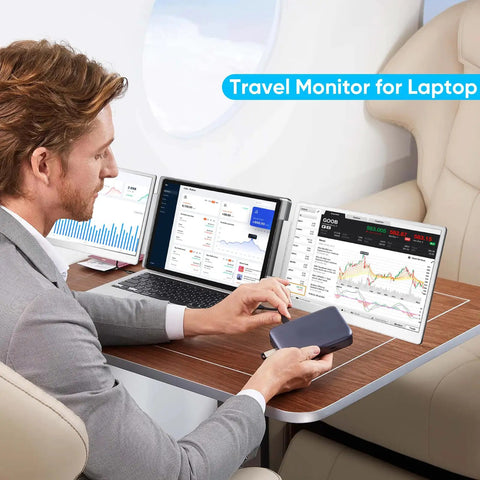 Triple Screen Laptop Extender For 12 To 16.2 Inch Laptops, FHD 1200P 16:10 IPS Portable Monitor, 14 Inch Triple Display Extender