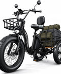 Beast Fat Tire Electric Tricycle For Adults With Three Wheel Ebike, 750W Hub Motor Peak 1350W, 52V 25Ah Removable Battery, 50 Mile Range, 7 Speed, 4 Piston Hydraulic Brakes, Cargo Rack, Black Build, black fat tire 3-wheel ebike with front basket and rear cargo rack