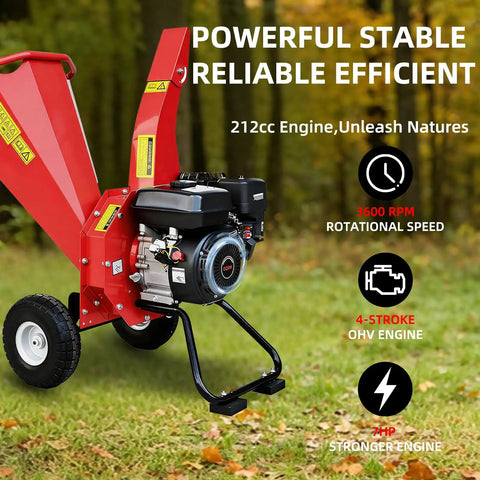 Heavy Duty Wood Chipper Shredder Mulcher With 7HP 212cc Gas Power, Beast Of A Yard Machine beside autumn leaves