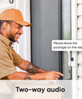 Delivery person using smart doorbell with two-way audio, Chime Receiver For Wired Video Doorbell White, Real Time Home Alerts