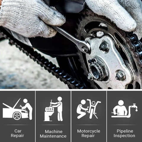 32mm Combination Wrench Heavy Duty Industrial Grade Forged Chrome Vanadium Steel 12 Point Box End With 15 Degree Offset in use on motorcycle