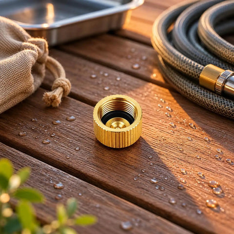 Go To Compact Brass Gas Canister Cap With Knurled Rubber Seal And End Protector Durable Sealing Stopper 14x14x10mm on wood surface