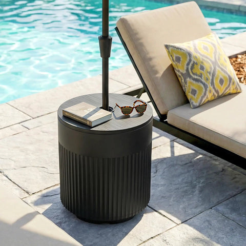 Tough As Nails 90lb Water Filled Patio Umbrella Base With Built In Ice Cooler 3 In 1 Outdoor Table for poolside deck and garden