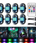 Set of Hella Bright 4 Lamp Wireless LED Warning Strobe Lights with Remote, showing 8 color modes and waterproof design.