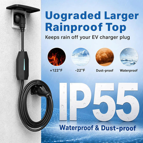 Tough As Nails Heavy Duty Nylon EV Charger Holder Wall Mount For Outdoor Storage With Weatherproof Design And Reinforced Socket, shown with rainproof design.