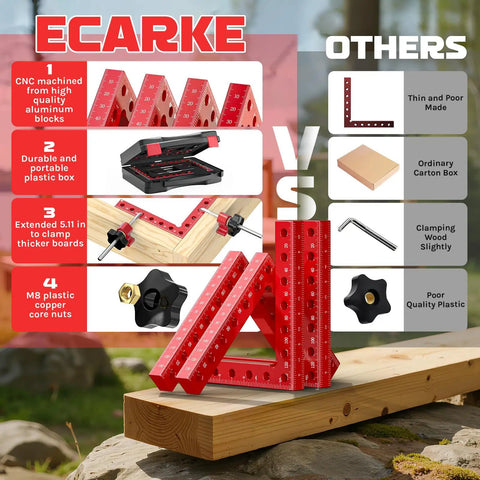 4 Pack 5.5 Inch Aluminum Corner Clamps For Woodworking Boss Level 90 Degree Right Angle L Shaped Squares With Precision Screws Dual Scale Positioning For Frames Cabinets Drawers And Boxes red clamps on wood