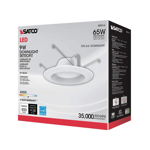 Five To Six Inch LED Downlight Retrofit Kit Dimmable 4000K Cool White 120 Volt Energy Efficient Recessed Lighting White Finish 12 Pack
